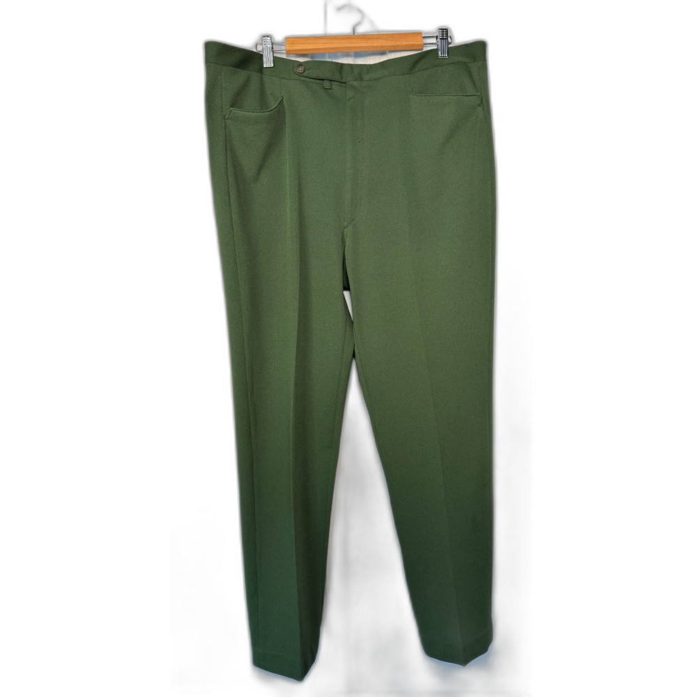 Vintage 70s Men’s Olive Green Double Knit Polyester Trousers